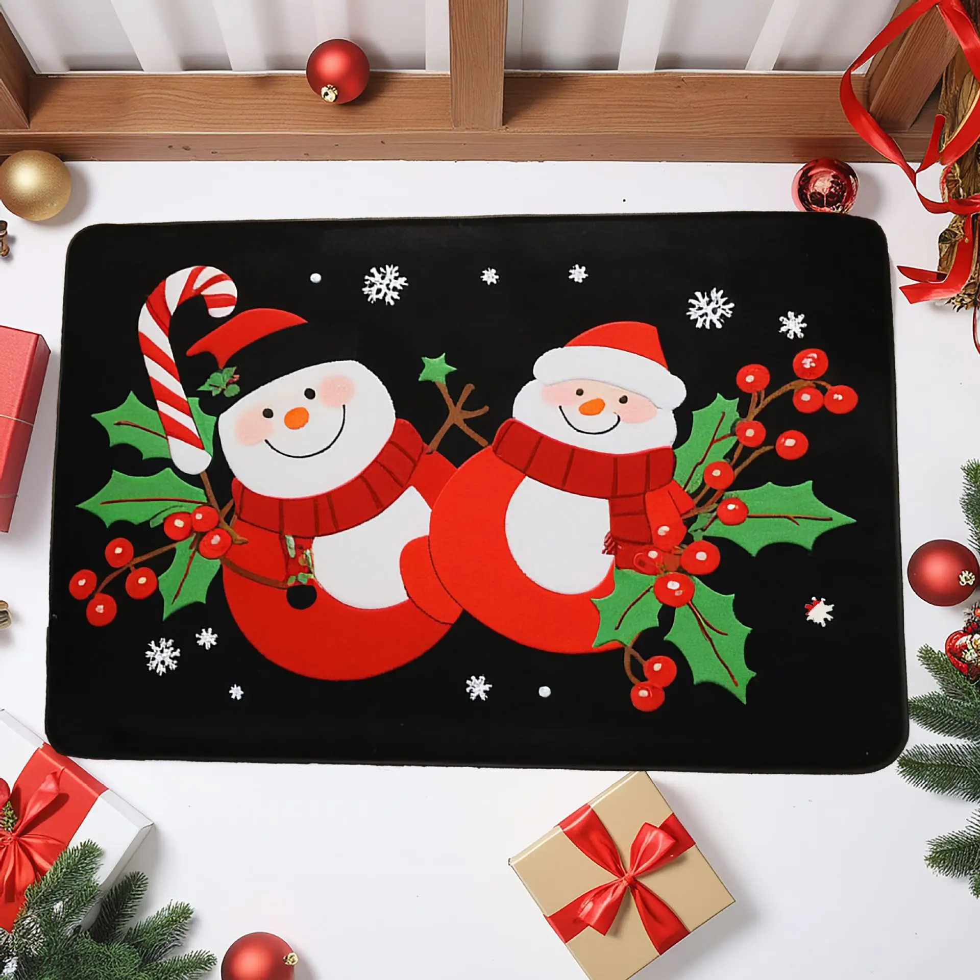 Christmas Decoration Door Mat Crystal Velvet Carpet Entry Door Porch Dirty Washable Mat Balcony Bathroom Foot Rugs