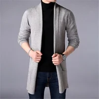 Cárdigan para hombre, chaqueta tipo suéter, novedad de Otoño de 2024, chaqueta cárdigan de punto larga ajustada para hombre, suéter informal de Color sólido, chaqueta cárdigan