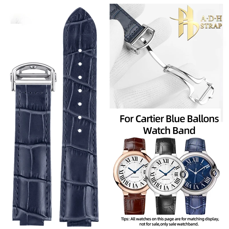 Genuine Leather Watch Strap for Men and Women For Cartier Blue Ballons W69012Z4 W69016Z4 W6920085 Genuine Cowhide Watch Band