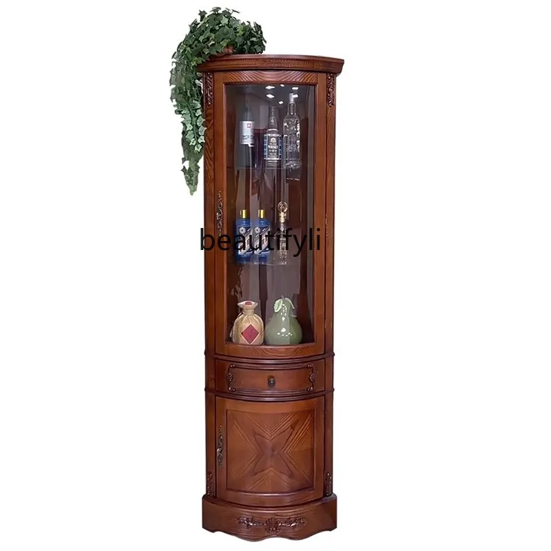 

American solid wood corner wine cabinet European style living room corner storage cabinet retro corner high wine cabinet