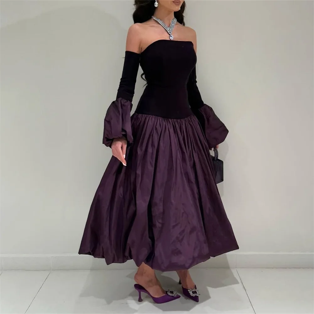 

ROYET Pleat Long Sleeve Strapless Elegant Evening Dress For Woman Ankle Length A Line Formal Prom Gown New 2025 Customized