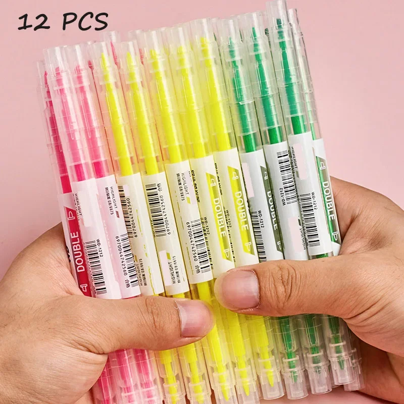 12pcs Highlighter Markers - Red/Orange/Yellow/Green/Blue/Purple Vibrant Bright Ink Highlighters, Chisel Tip, No Bleed & Smear