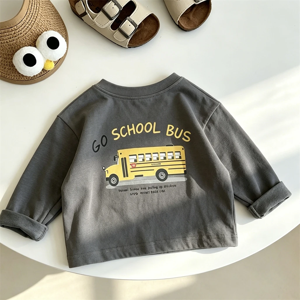 Printing Tees Kids Casual Loose TShirts New Pure Cotton Clothes Toddler Little Car Printed Tops Child Long-sleeved Pullovers view 5
