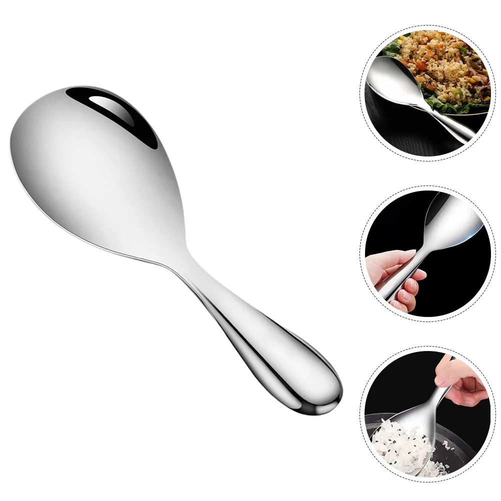 

Stainless Steel Spoon Large Capacity Non-Stick Smooth Surface Comfortable Grip Kitchen Rice Scooper Cooking Serving