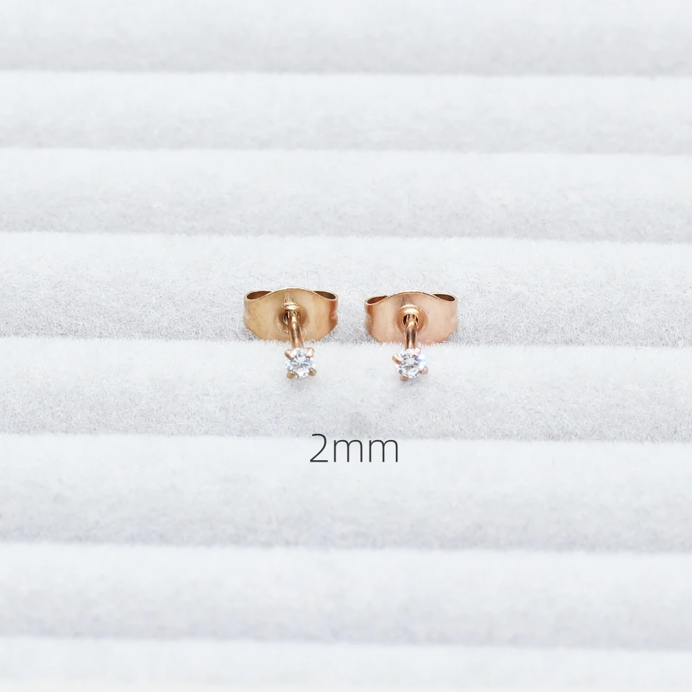 Sumper Mini 1.5MM 2MM 3MM Zircons Stud Earrings Rose-Gold Plated With Stainless Steel For Men And Women