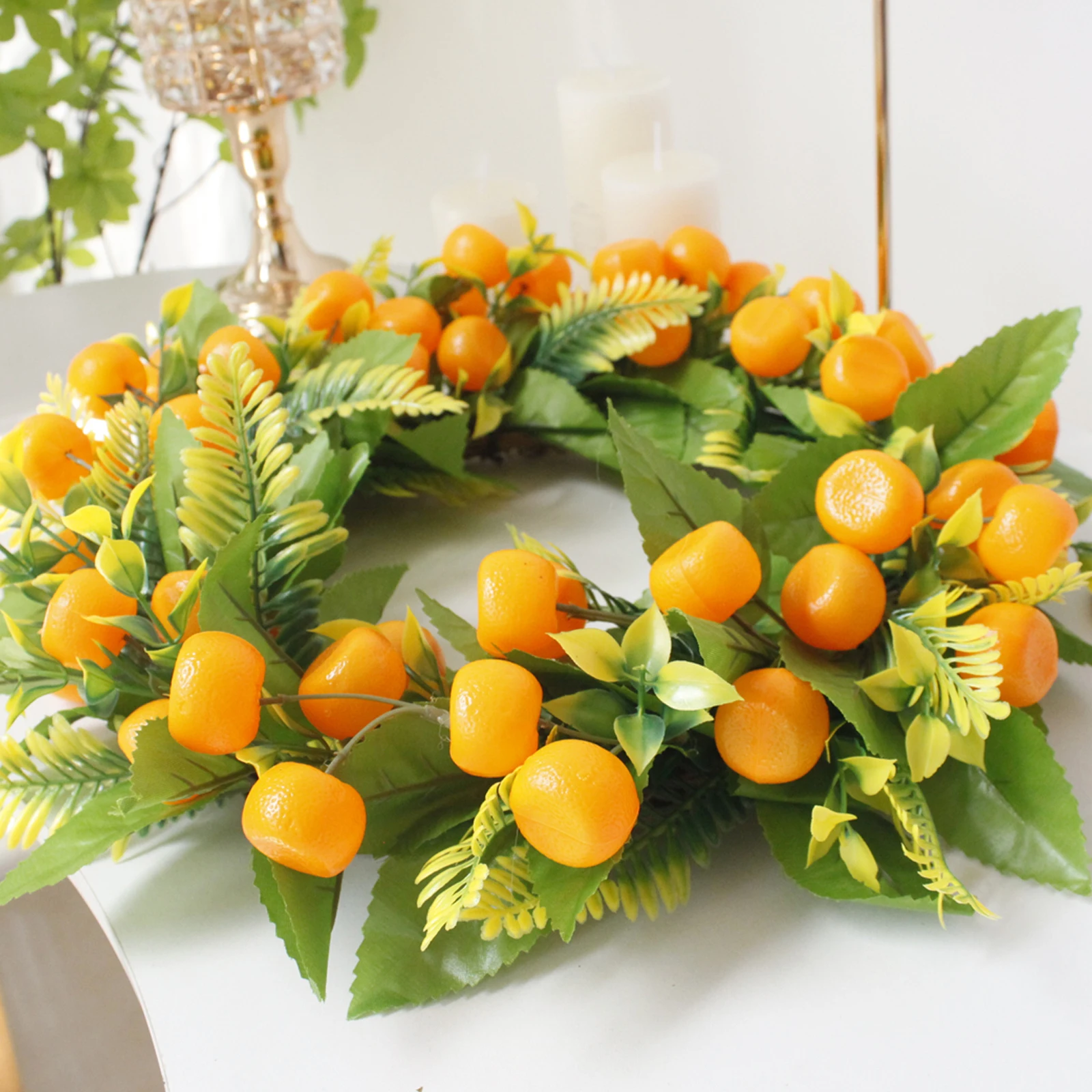 Fake Wreath Mural With Lemon Simulation Thanksgiving Leaf Garland For Home Wall Rattan Window Front Multicolor Halloween