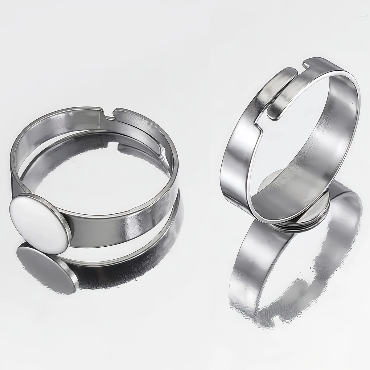 5/10 Stück Edelstahl-Ringfassungen, verstellbare Ringfassung, runde 6/8/10/12/14mm Cabochon-Basis für DIY-Schmuckherstellung – Detail 3