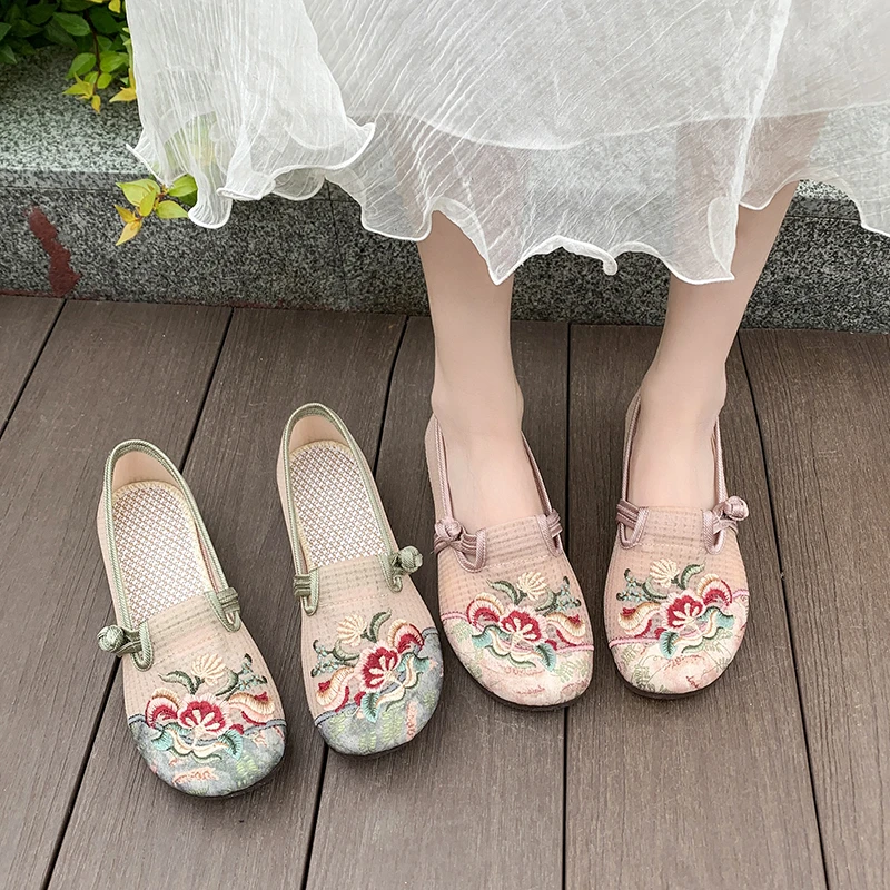

2025 г., женская повседневная обувь без шнуровки с мягкой подошвой и тонкой сеткой, обувь с цветочным узором, весенне-летняя обувь, удобная обувь