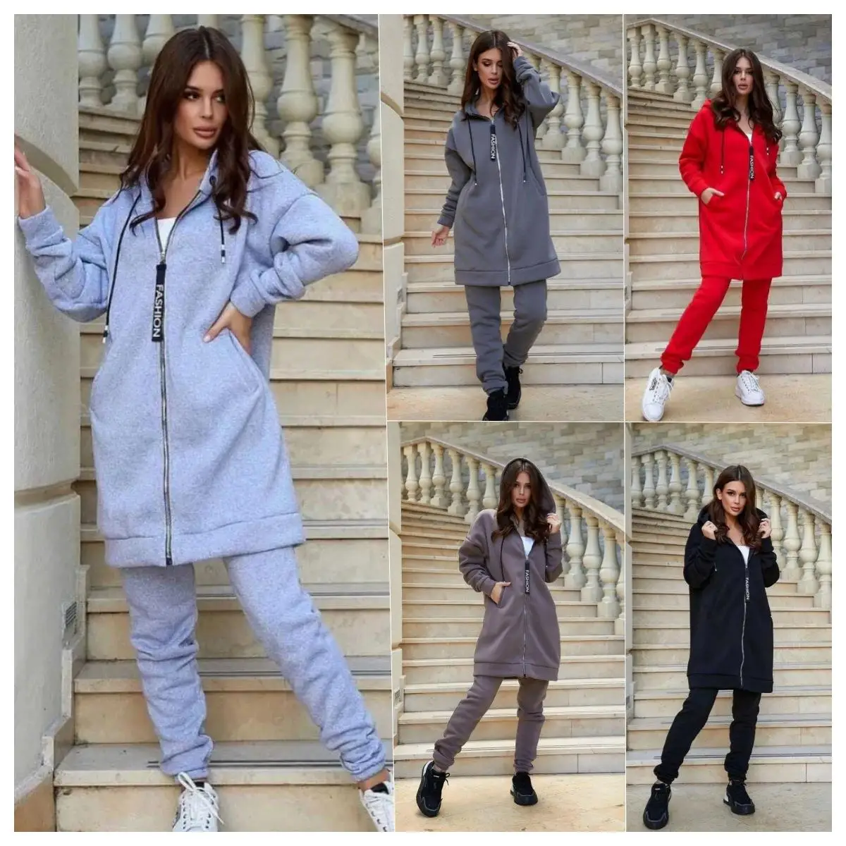 

Women's Fashion Sweatshirt Zipper Pants Two-Piece Set Long Sleeve Casual Style Autumn Collection Brand Unisex Patchwork