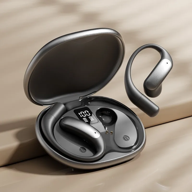 

M129 Simple Ultra-thin Charging Case OWS Earhook Sports Earphones with LED Digital Display and Heavy Bass Stereo Effect