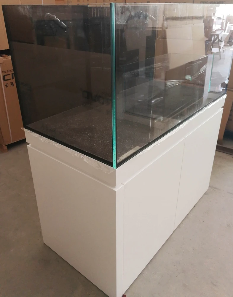 

Custom Built High Quality New Design Glass And Wood Stand Reef Saltwater Rimless Aquarium Tank Marine World With Sump & Plumbing