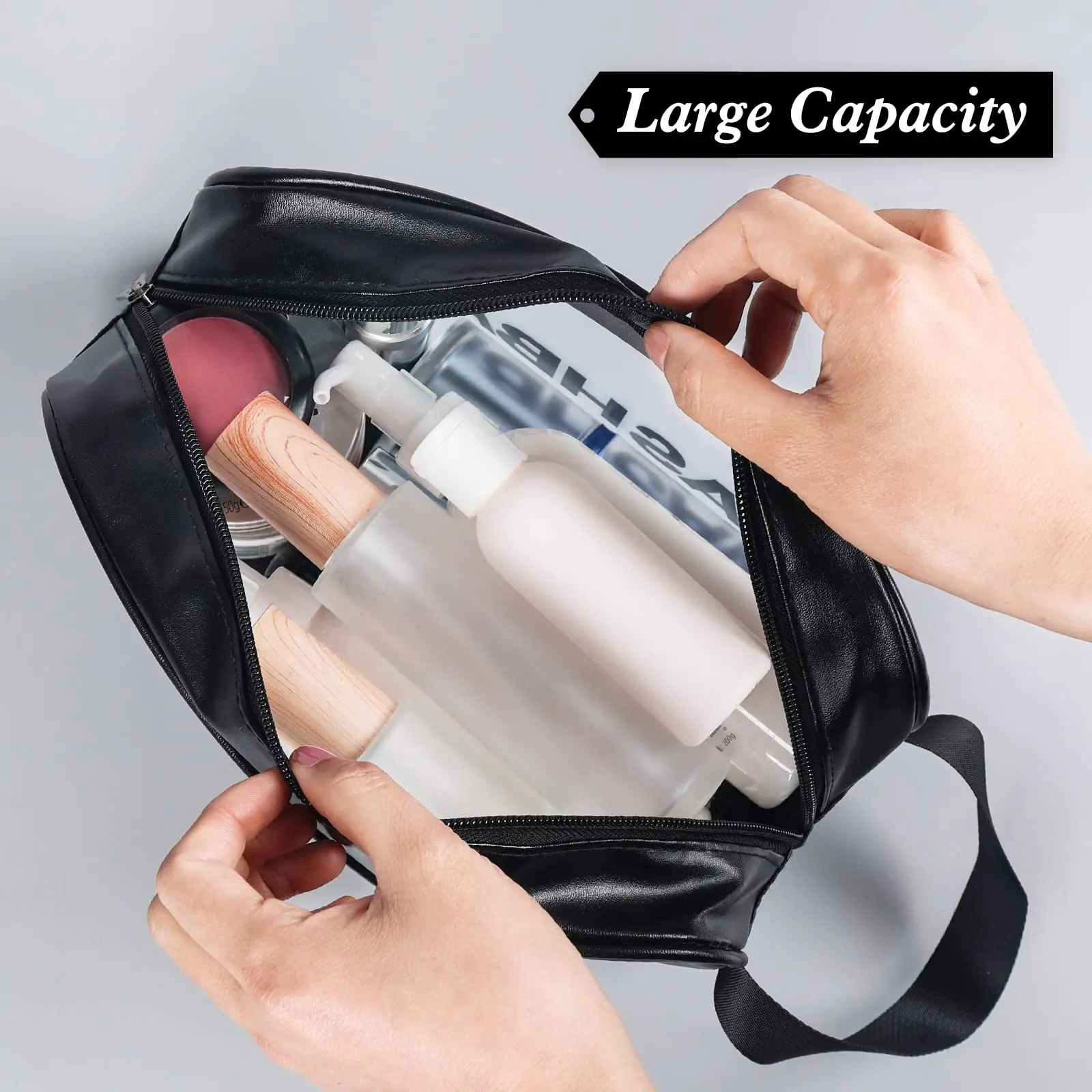 Portable Toiletry Bags with Handle, Translucent Waterproof travel Make up Bags for Women, Large Capacity Travel Cosmetic Bags