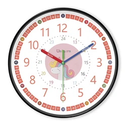 1pc 8-inch wall clock, cartoon pink unicorn and 24-hour color digital design wall clock, silent wall clock, instructional wall c