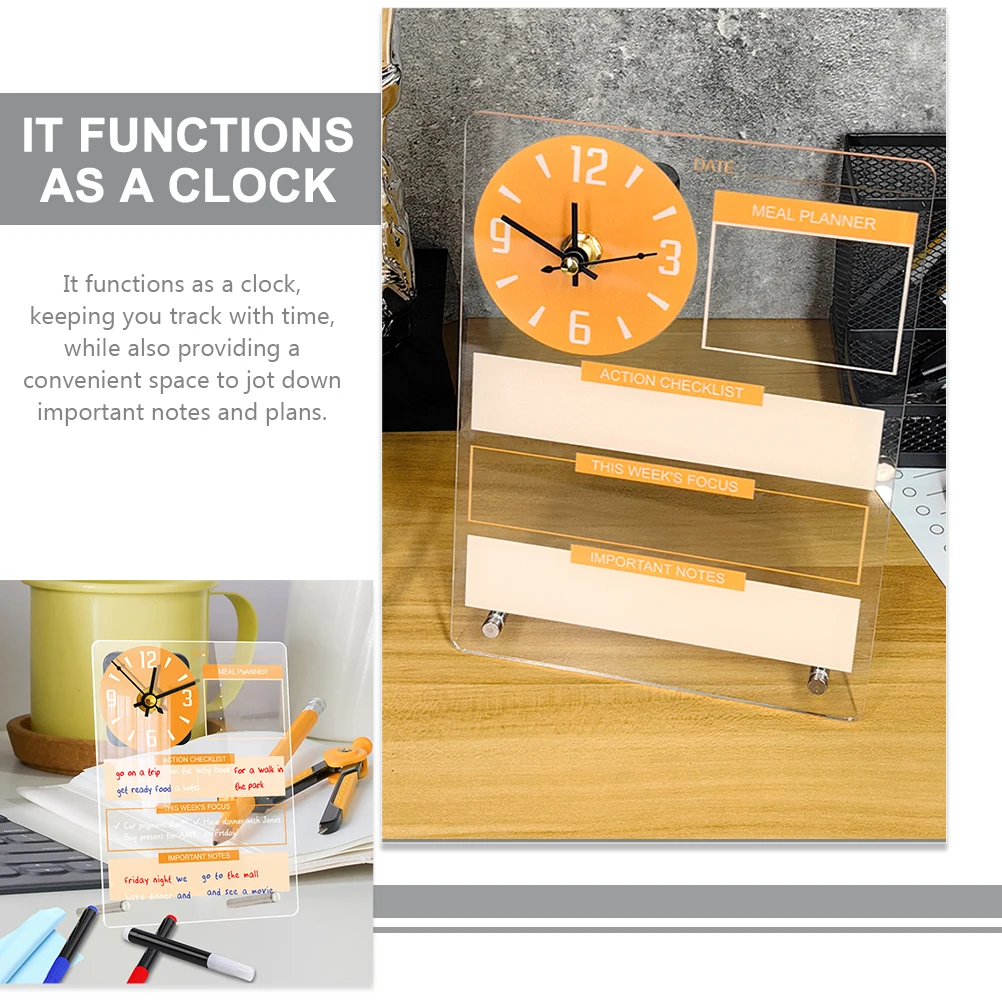 

Vertical Note Acrylic Desktop Clock Clear Memo Planning Day Plan DIY Erase Board St Wall Decor Office Writing Message Board