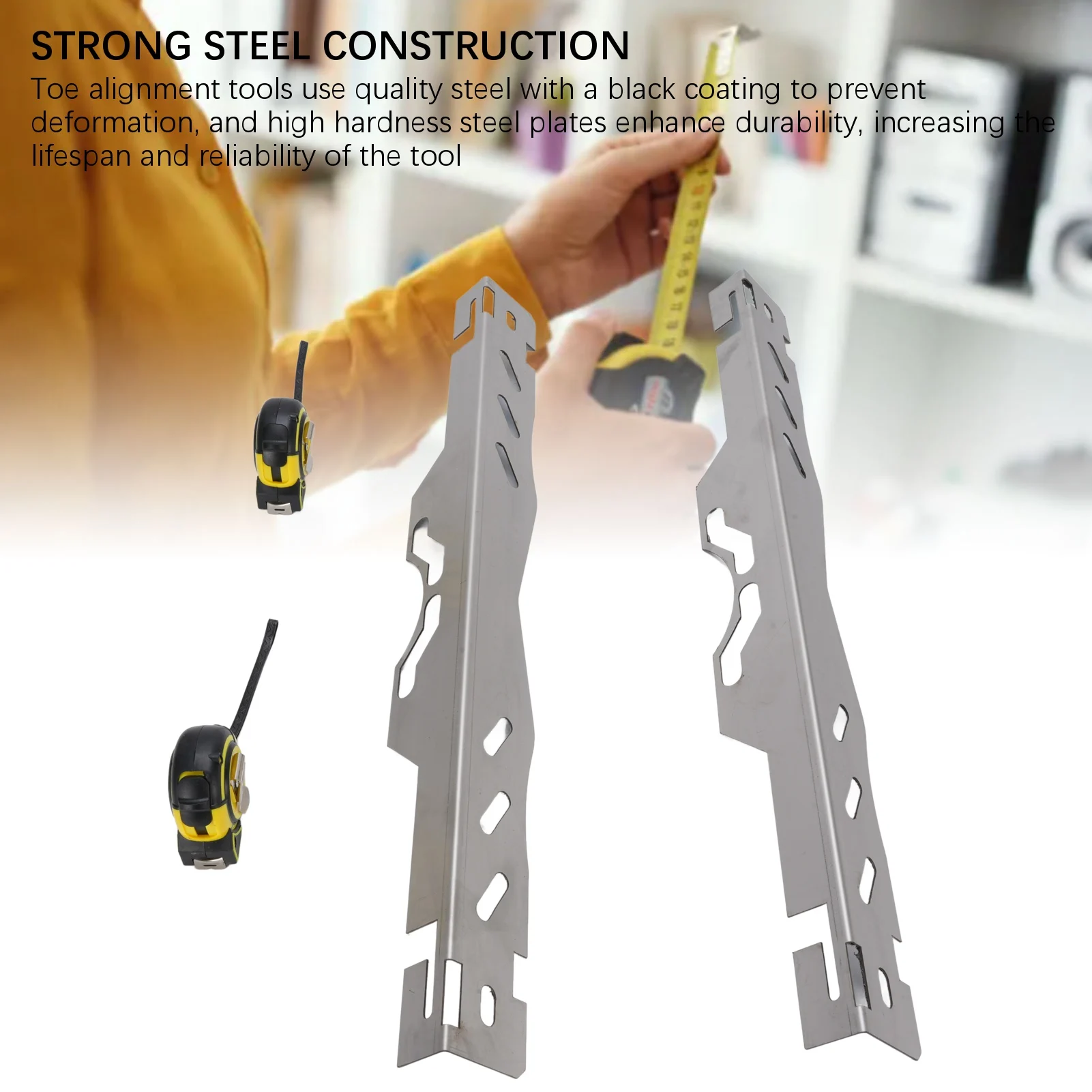 Wheel Alignment Tools Heavy Duty Automotive Hub Alloy Steel Toe Plates for Vehicles Tire Repair with 2 Tape Measures