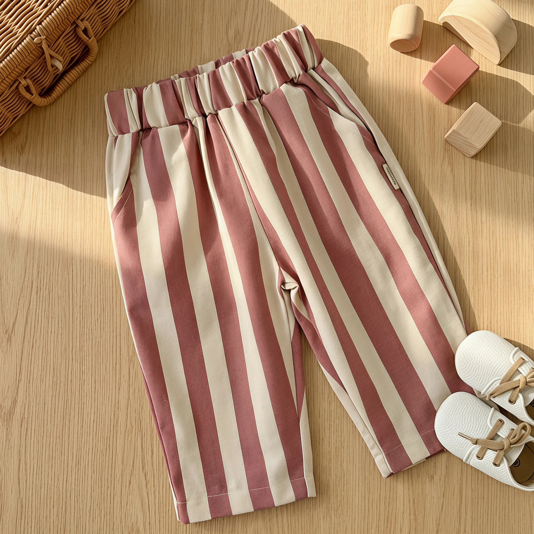 Autumn Baby Vertical Stripe Loose Pants Korean Style Casual Children School Trousers Boys Girls High Waist Wide Leg Pant