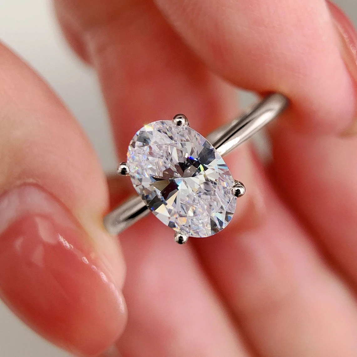 1/2/3 Carat Oval Cut Moissanite Engagement Rings for Women Gra Certified 925 Sterling Silver Solitaire Lab Diamond Wedding Band
