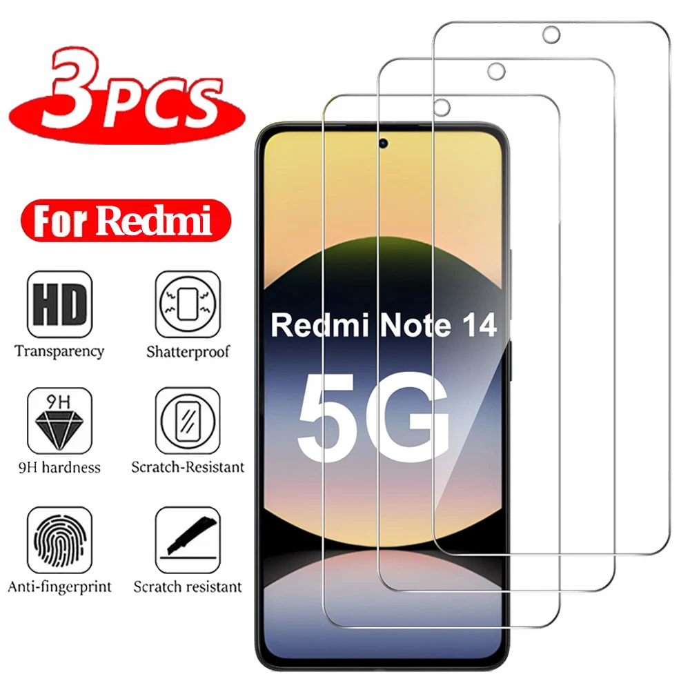 

3PCS Transparent Tempered Glass For Xiaomi Redmi Note 14 13 12 11 10 Pro Screen Protector Re