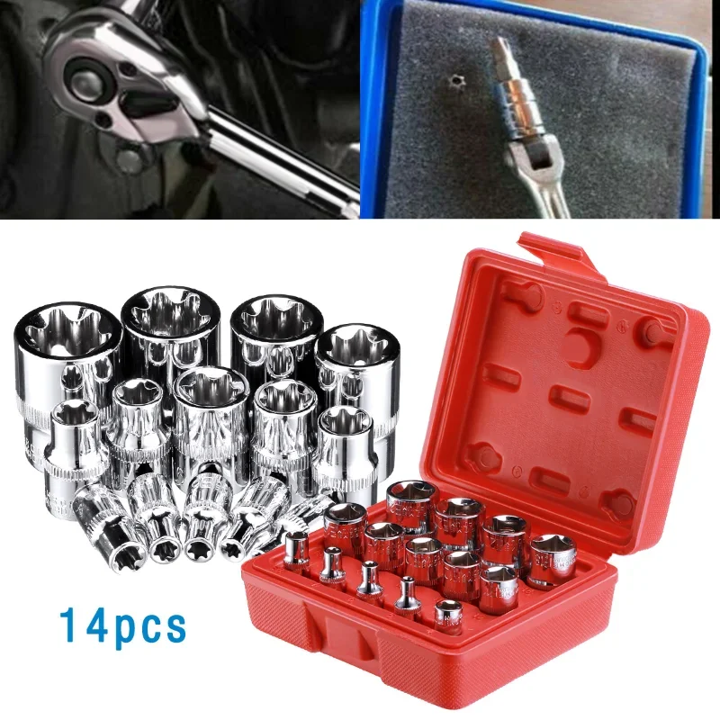 4/5/14Pcs Torx Star Wrench Socket Head 1/2 Inch E10-E24 Star Female Socket Repair Tools