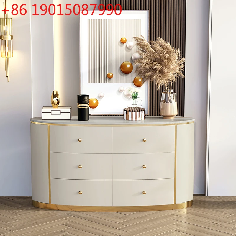 

Light luxury bedroom TV cabinet Living room storage bucket cabinet Oval rock slab drawer cabinet