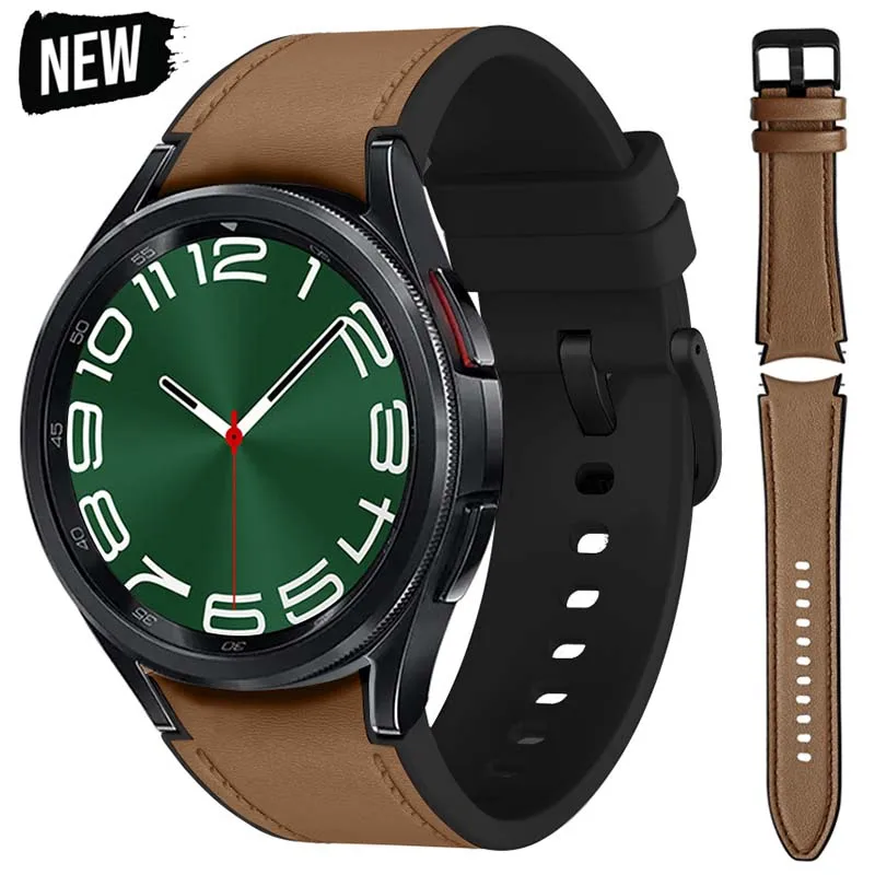 1pcsLeather+Silicone Strap for Samsung Watch 7/6/5/4 40 44mm 4/6 Classic 42 43 46 47mm Leather Grain Band for Galaxy Watch 5pro