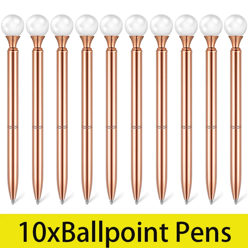 10Pcs Pearl Pen Student Stationery Metal Ballpoint Pen