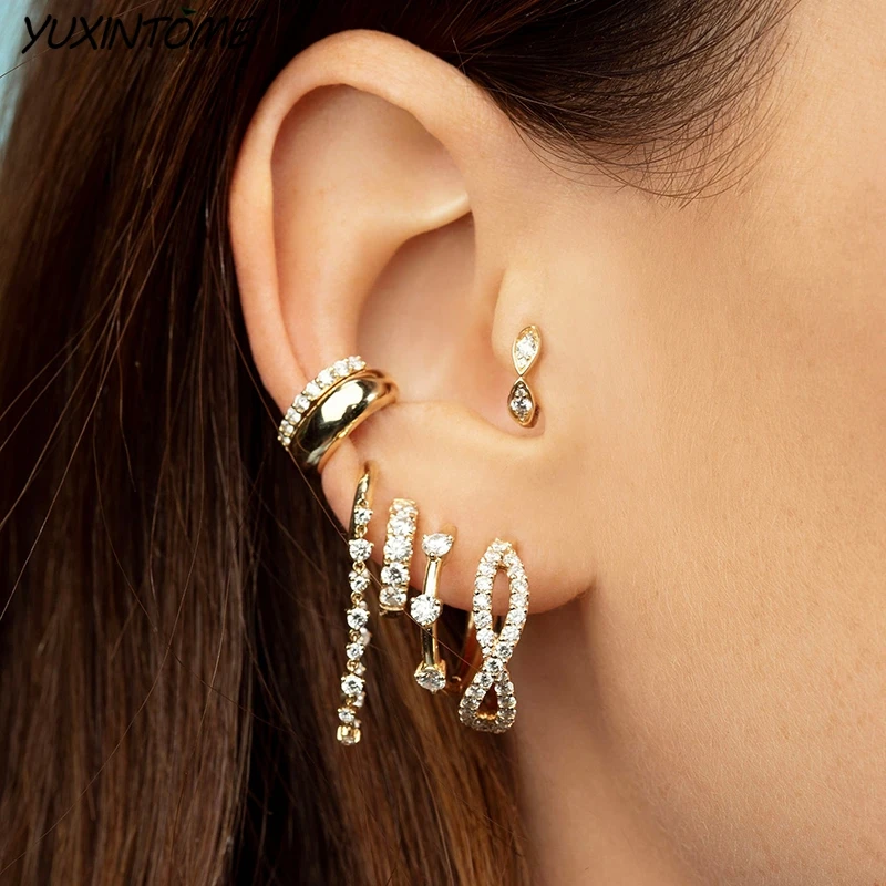 925 Sterling Silver Needle 1pcs Color Crystal 24K Gold Earrings Fashion Hoop Earrings for Women 2022 Luxury Jewelry Accessories