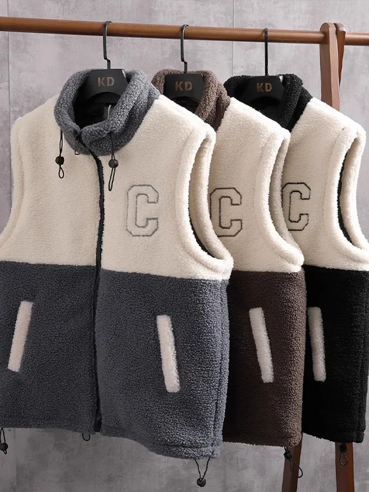 

Lamb Velvet Men's Vest Autumn Winter New Sle Fce Lined Thiened Warm Men's High Faion Trend oulder Bared Vest Coat