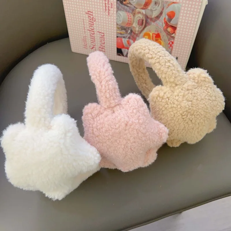 Y2K Star Fluffy Earmuffs Earplugs Cold Protection Women Ear Cover Keep Warm Solid Color Plush Earmuffs Cycling Accessories