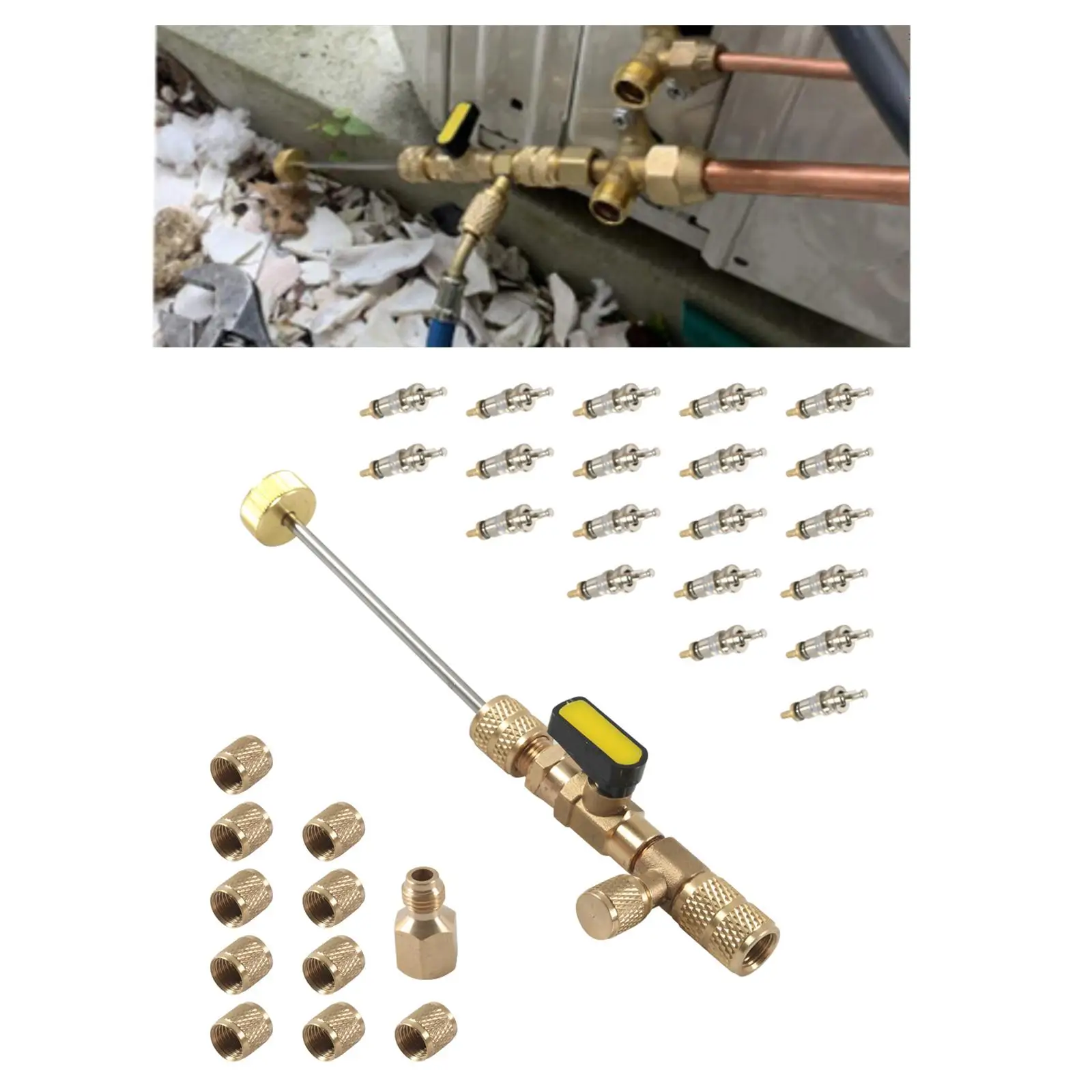 Valve Core Remover Installer Tool Core Removal Tool Brass Nuts for R22 R134A R410 A/C Simple Installation Multifunctional