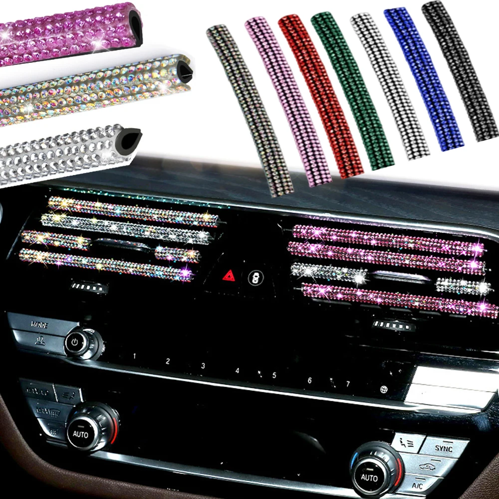 Car Air Vent Decorative Strips Diamond Car Air Conditioner Outlet Decorative Strips Rhinestone Trim Grille Sticker Accessories