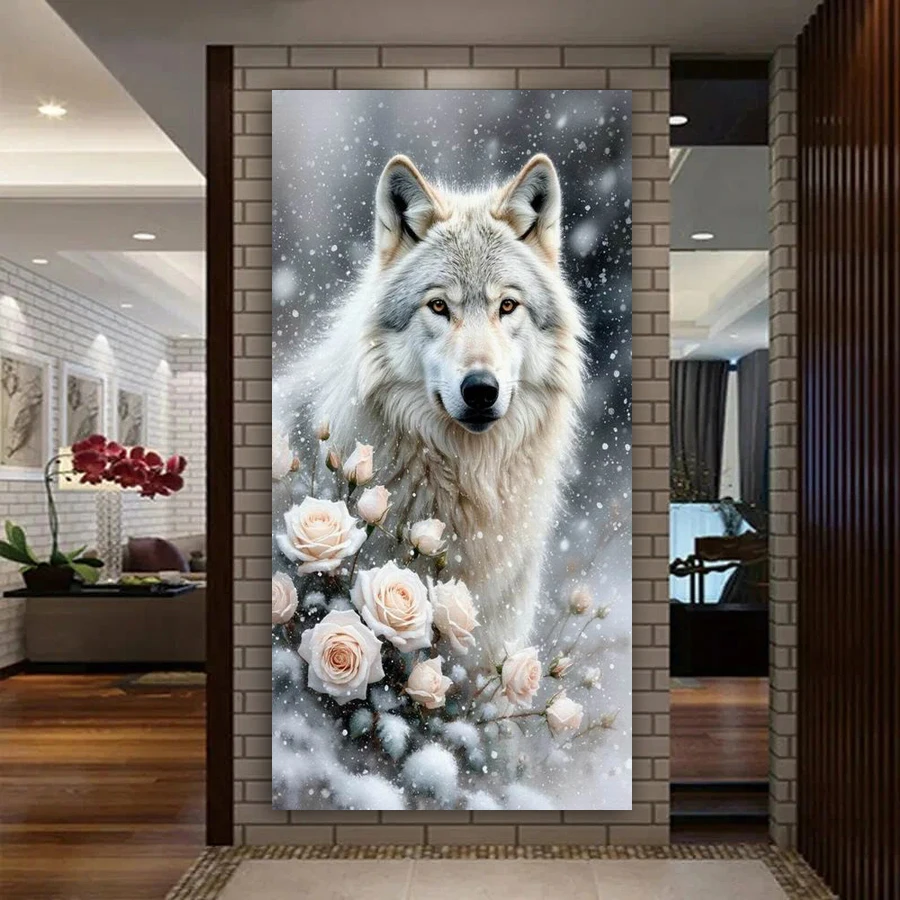 

Snow Wolf Rose Large Size Diy Diamond Art For Adults Painting Kits New Collection Animals Full Drill Mosaic Embroidery Picture