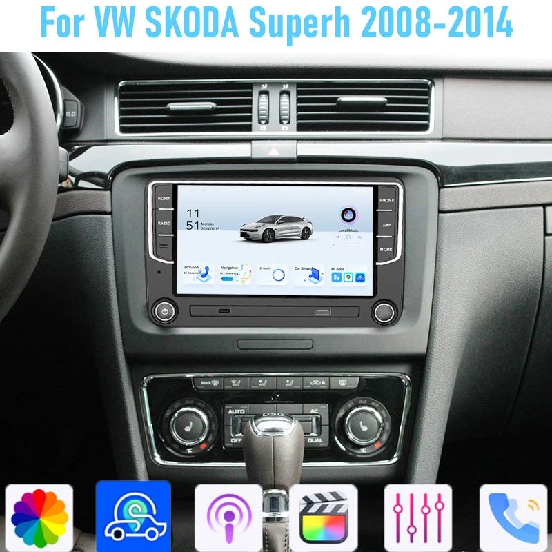 

7'For VW SKODA Superh 2008-2014 Car Stereo Radio Wireless Apple Carplay GPS BT Android 15 Auto Head Unit Camera WIFI 4-64GB
