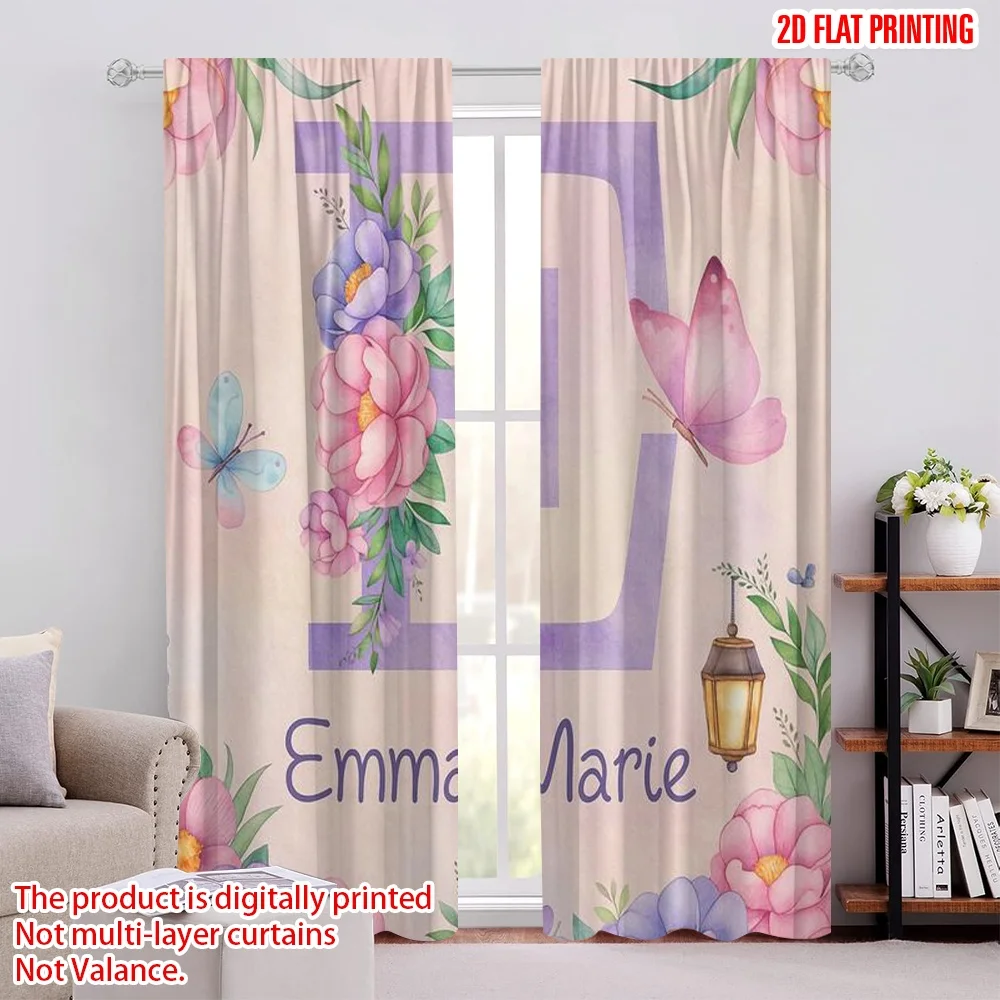 2 قطعة، ستارة نافذة مطبوعة على طائرة ثنائية الأبعاد Emmas Garden متعددة الاستخدامات 100% بوليستر (بدون قضيب) احتفالية مثالية لغرفة النوم والمعيشة