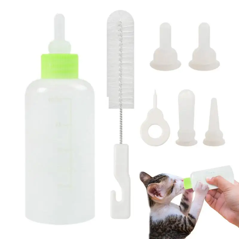 7pcs Puppy Nursing Bottle Kit Feeder Bottle Set for Small Dogs Replacement Feeding Nipples Cleaning Brushes for Puppies Kittens