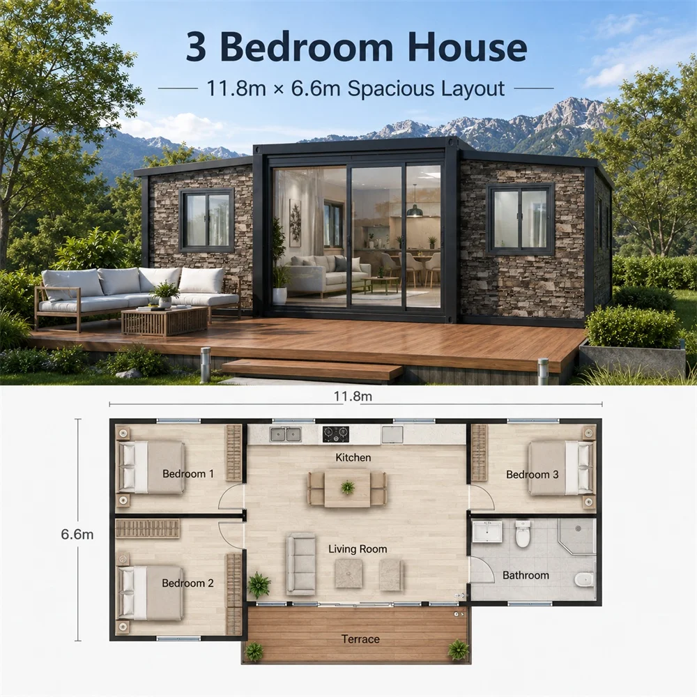 Factory Direct Sale Waterproof Steel Frame Prefab Villa Portable Home 40 ft Expandable Container Folding House Prefab