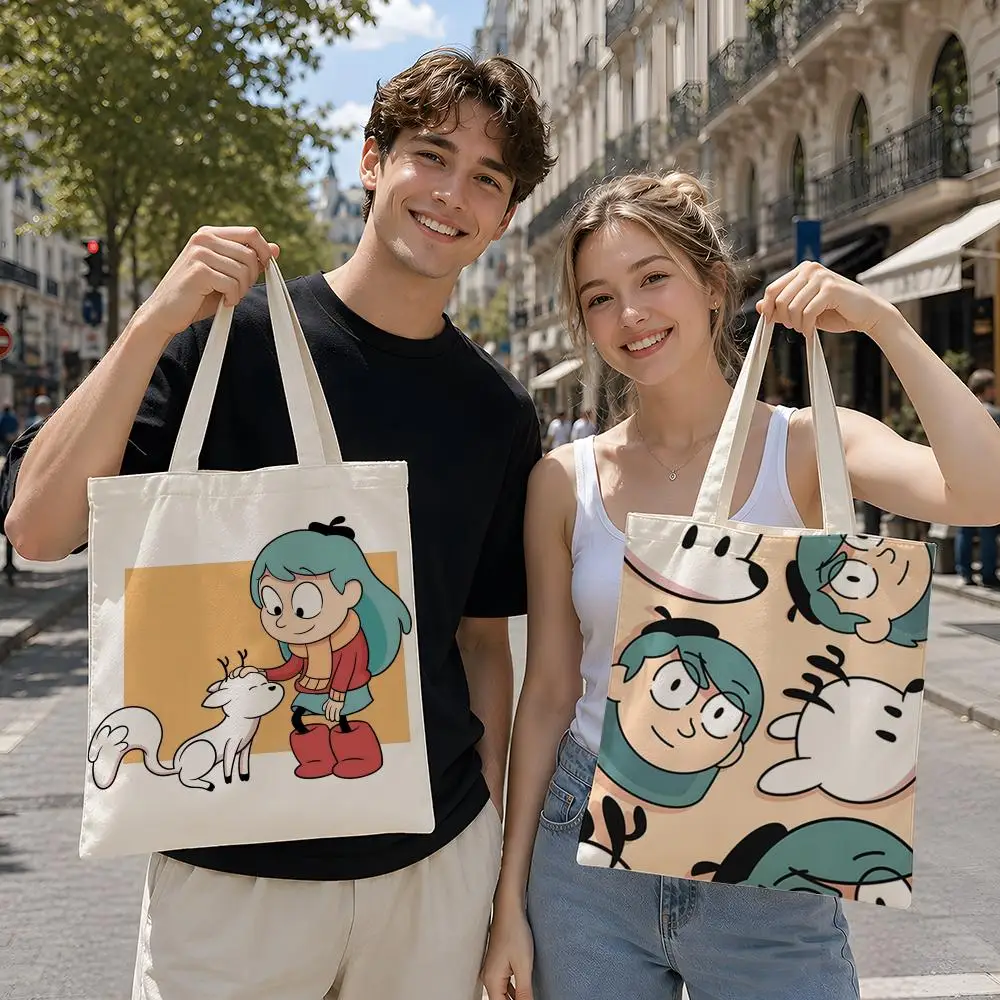 Cartoon H-Hilda Storage Bags Reusable Canvas Tote Suitable for School Class Commuting Shopping as Gifts