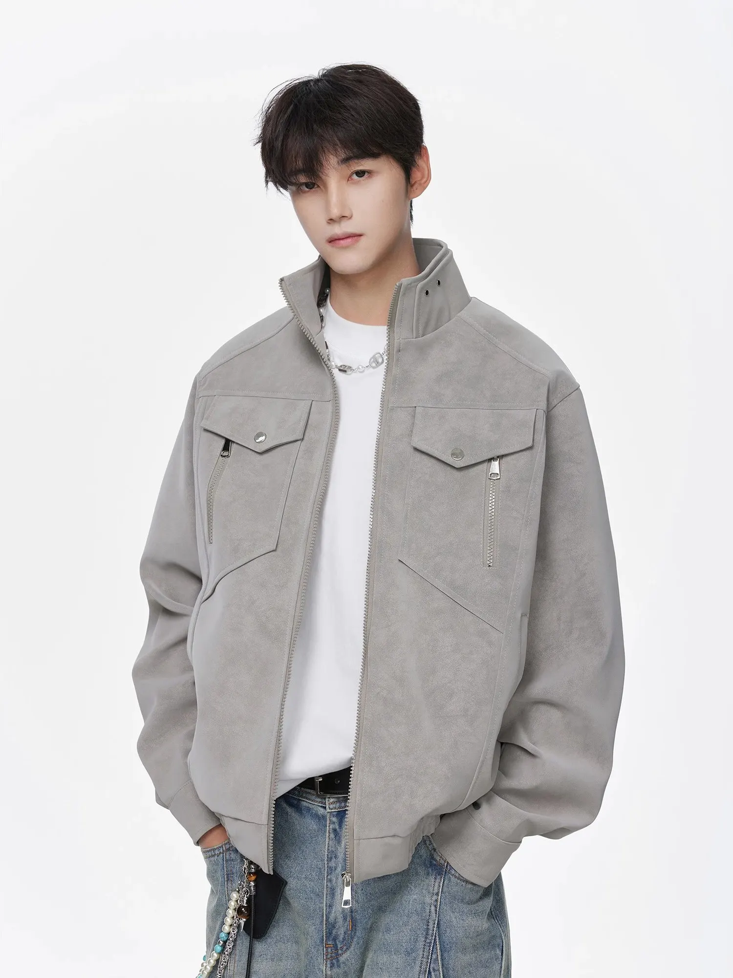 

Loose Fit American Sle Men's PU Leather Jaet Spring New Arrival Faionable Vintage Workwear Jaet Zipper Closure Long S...