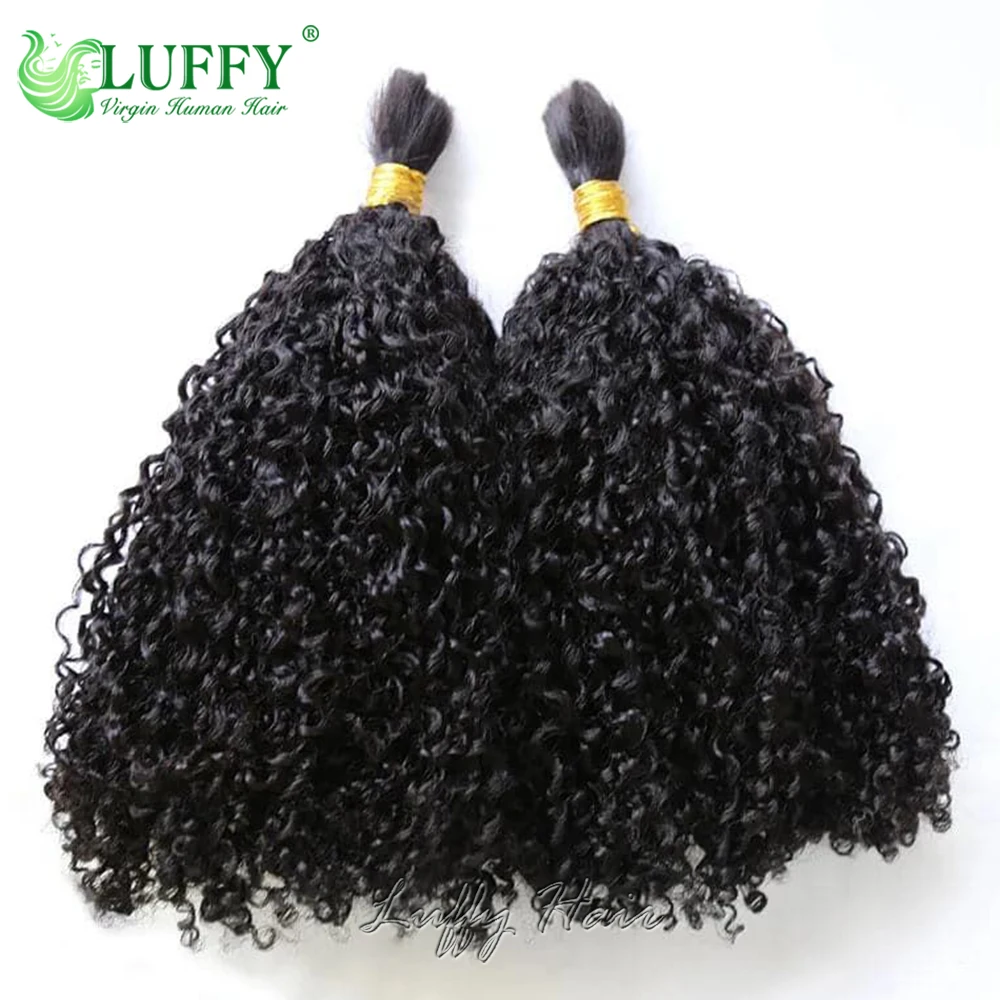 Bulk Human Hair For Braiding Afro Kinky Curly No Weft Indian Human Hair Extensions Wholesale Double Drawn Boho Braids Full End