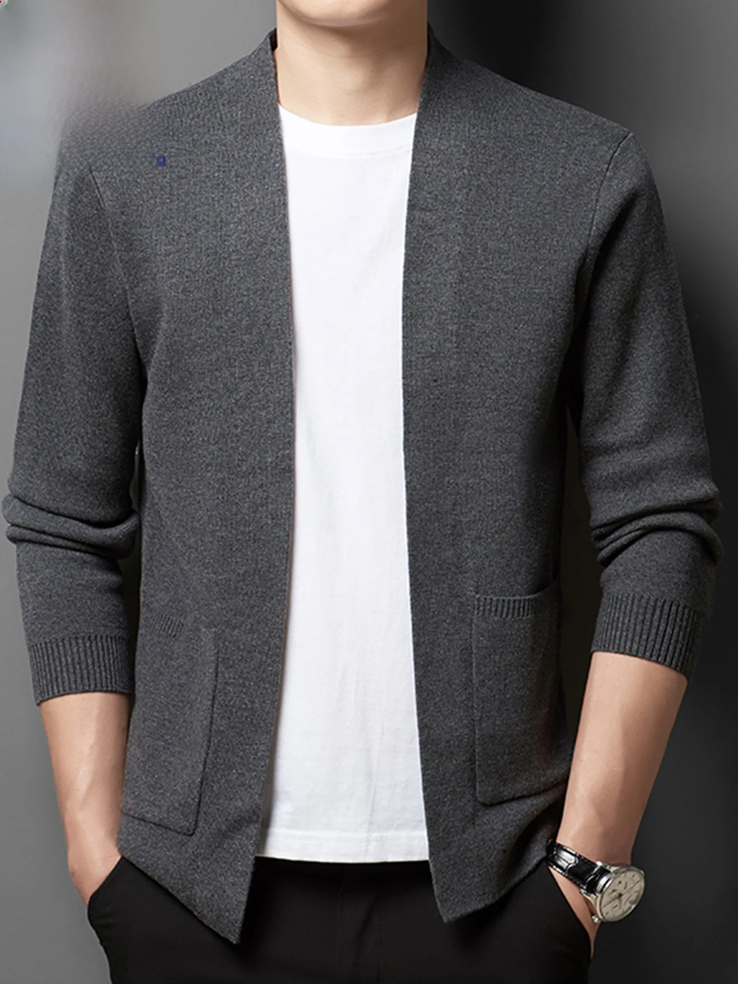 

Men's Knitted Open Cardigan Spring Autumn 2026 New Sle Containing Silk Wool Faionable Outerwear Soft Polyester Blend Long...