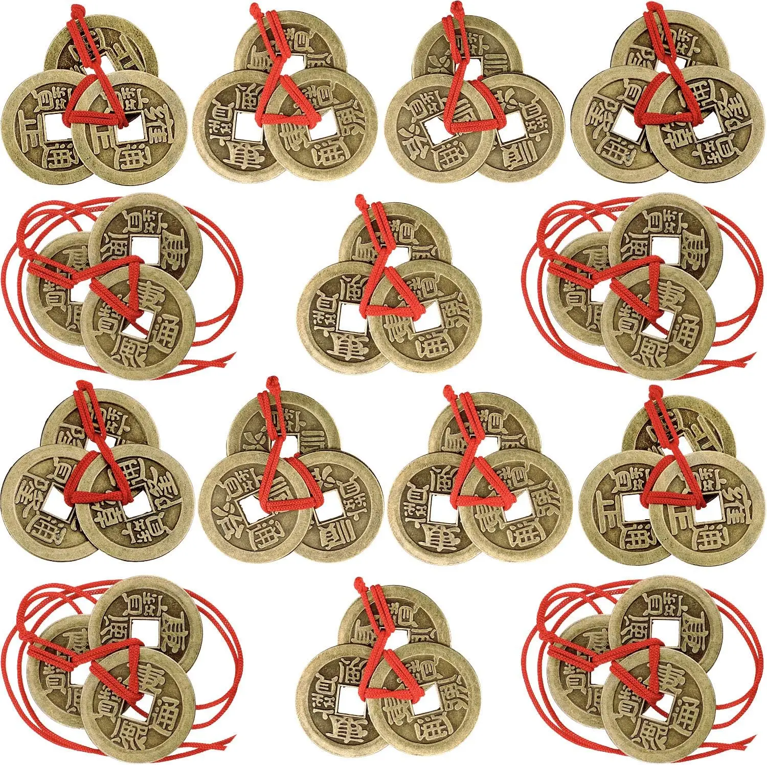15 Pieces Chinese Fortune Coins Feng Shui I Ching Good Luck Coins Traditional Brass New Year Favor for Wealth and Success