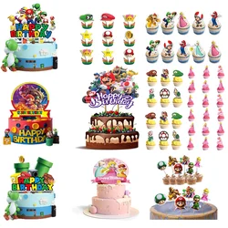 Super Marios Kuchen Topper Set Geburtstags feier Dekoration Cartoon Bros Tasse Kuchen Flagge Kit Goldmünze Pfirsich Prinzessin Dekor Lieferungen