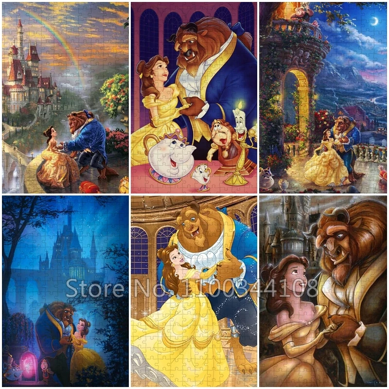 Disney Beauty and The Beast Jigsaw Puzzle for Adult Handmade Hobbies 300/500/1000 Pcs Wooden Puzzles Children's Educational Toys