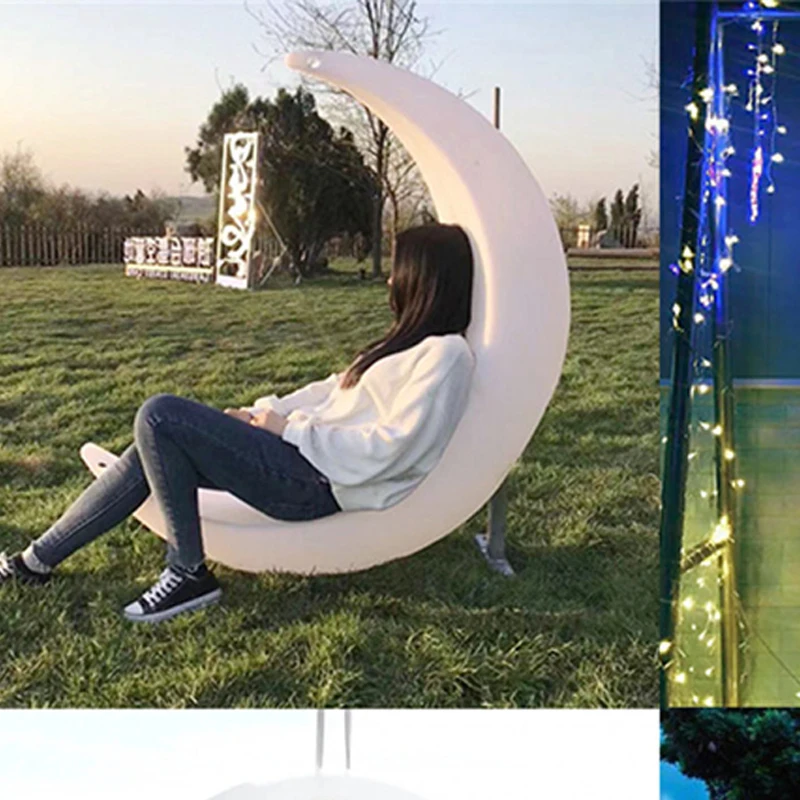 REAQ Light Up Garden Swings 150*119*35cm 220V Indoor Outdoor Entertainment Facility LED Sleeping Hammock Chair Riq-M150