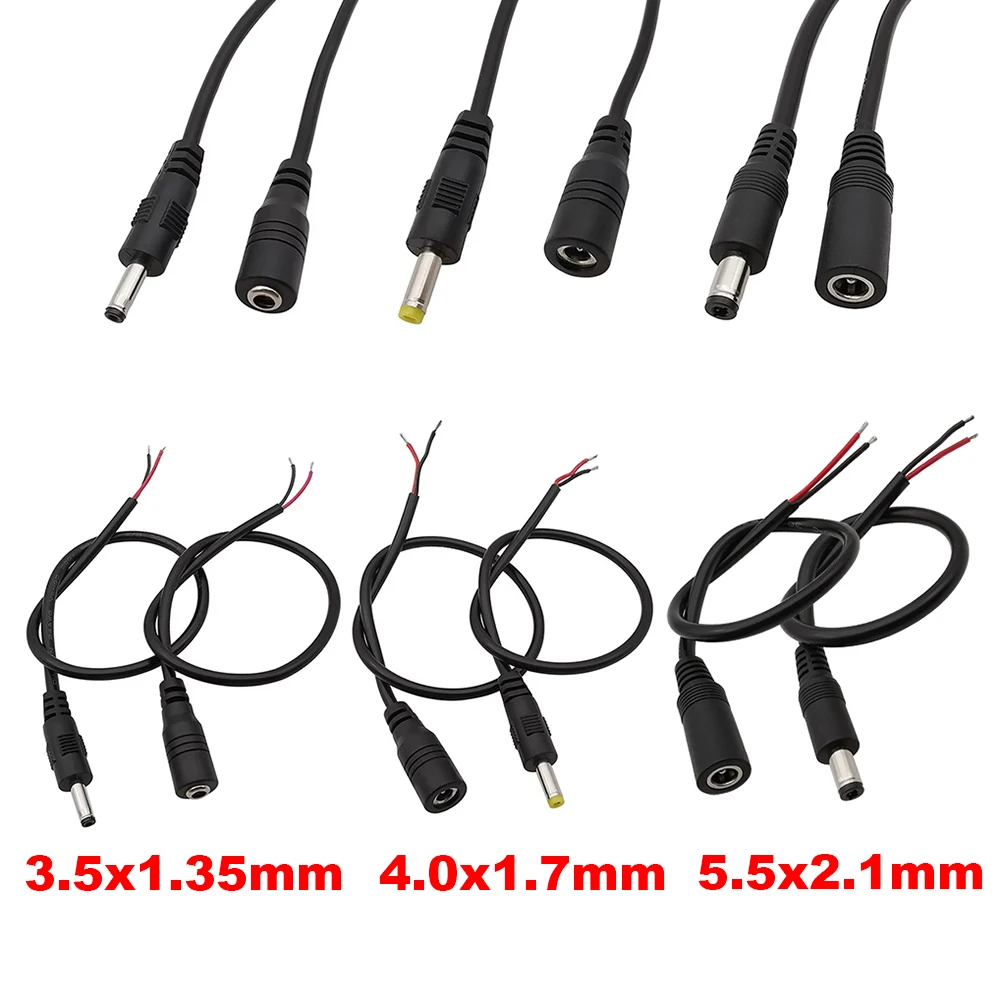 3.5x1.35mm / 4.0x1.7mm / 5.5x2.1mm Male Female DC Plug Jack Power Cable Connector Extension Cords 30cm For CCTV Camera LED Light