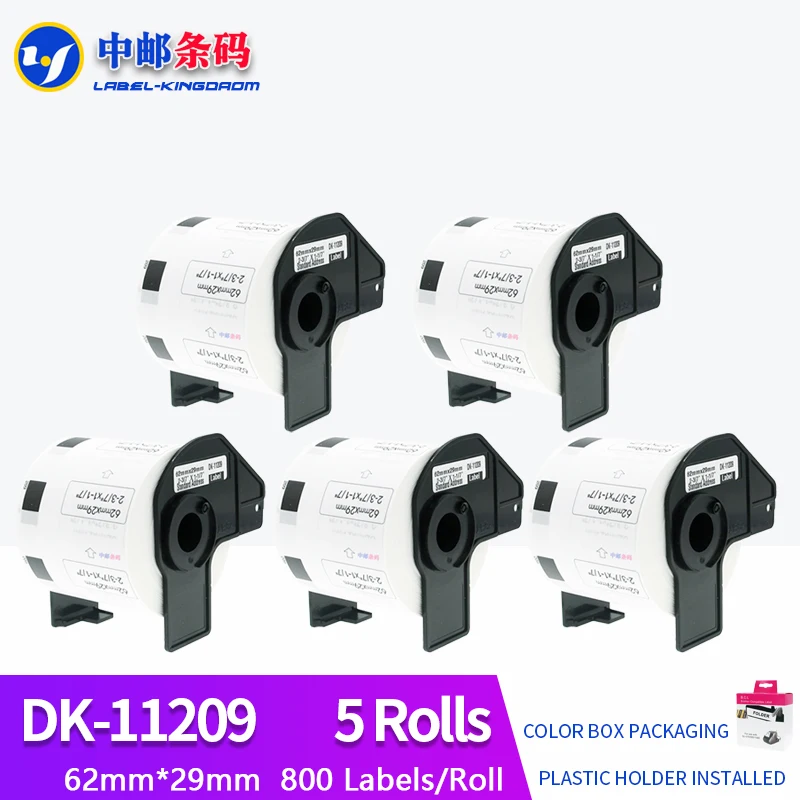 5 Rolls Compatible DK-11209 Label 62mm*29mm 800Pcs for Brother QL-700/800/1060/1100 Thermal Printer All Include Plastic Holder