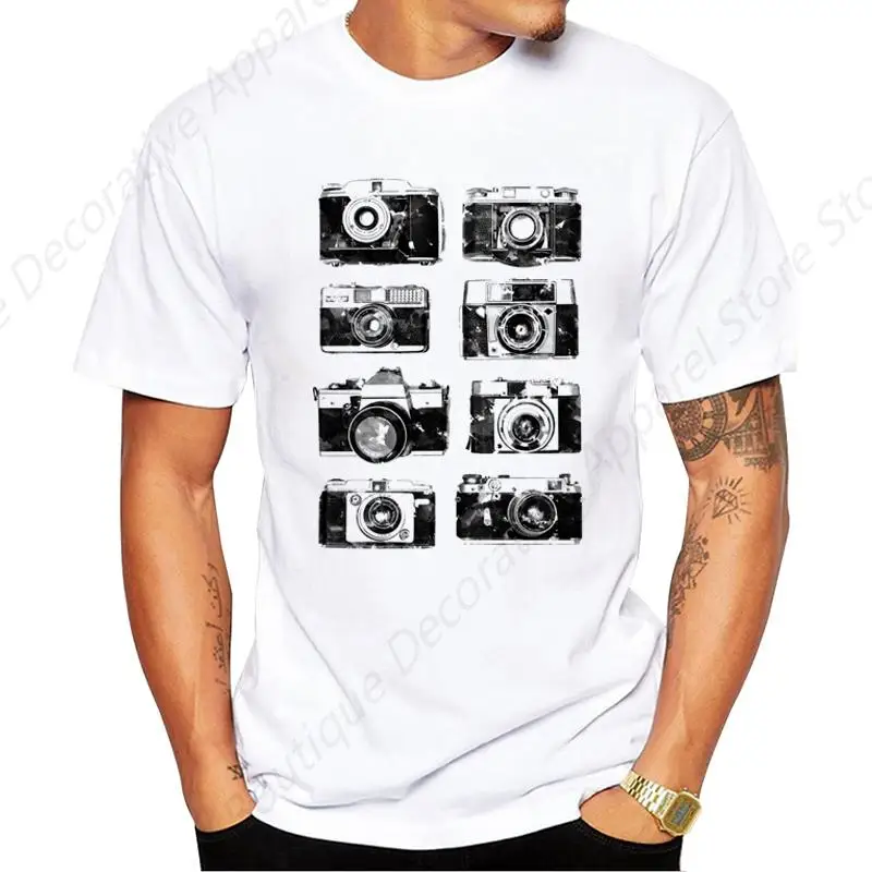 Hipster Photo Cameras Collection Men T-Shirt Fashion Retro Cameras Printed Tshirts Short Sleeve t shirts Essential Tee