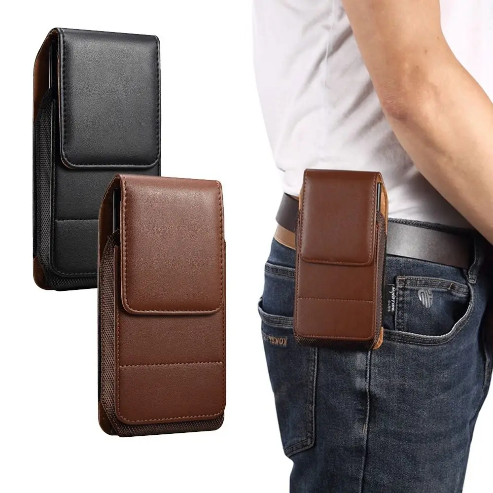 

Card Slot PU Leather Belt Clip Case Textured Design Magnetic Closure Mobile Phone Waist Bag Adjustable Back Clip Vertical Cover