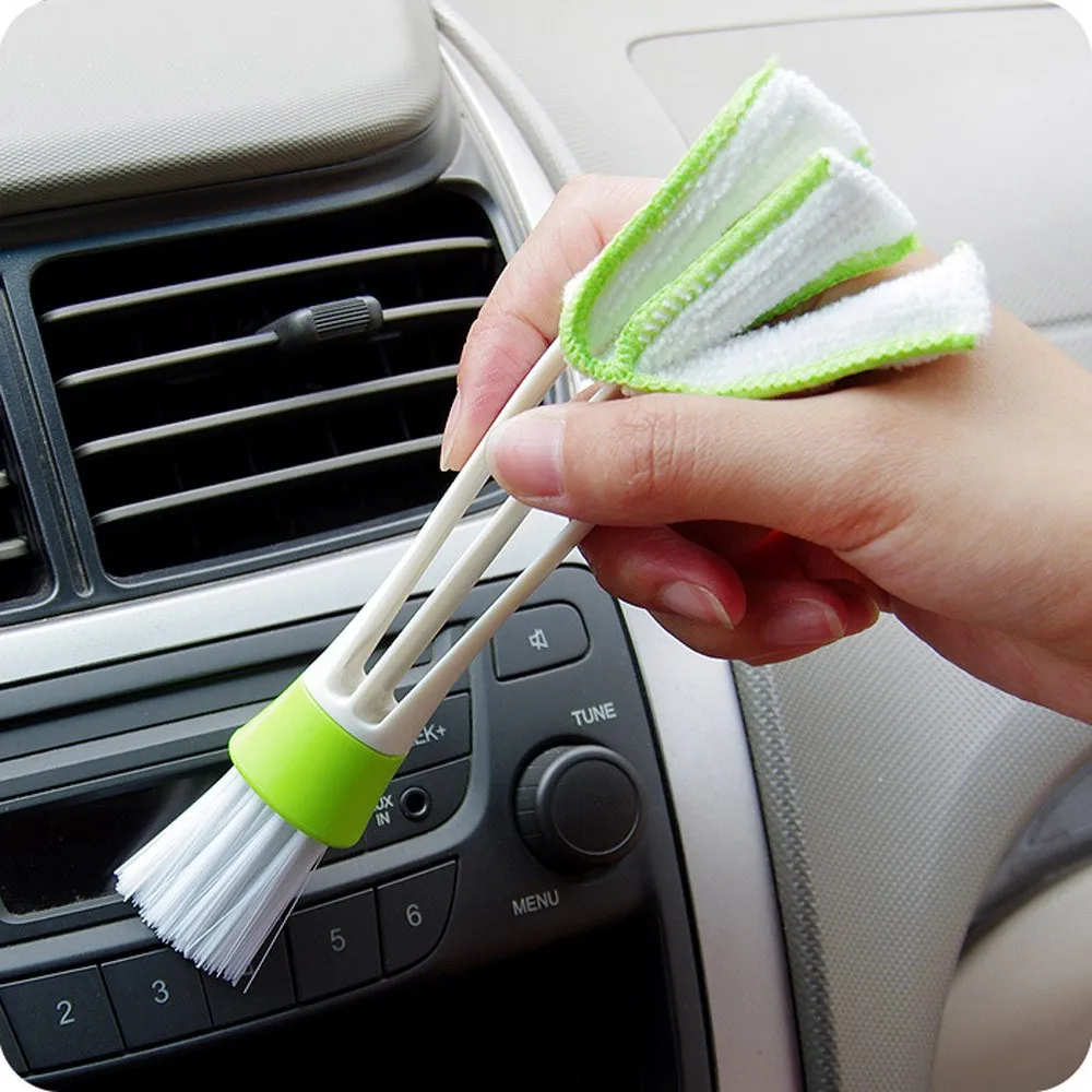 

2In1 Green Car Air-conditioner Outlet Dirt Duster Cleaner Brush Car Air Conditioning Vent Blinds Cleaning Brush Car Accessories