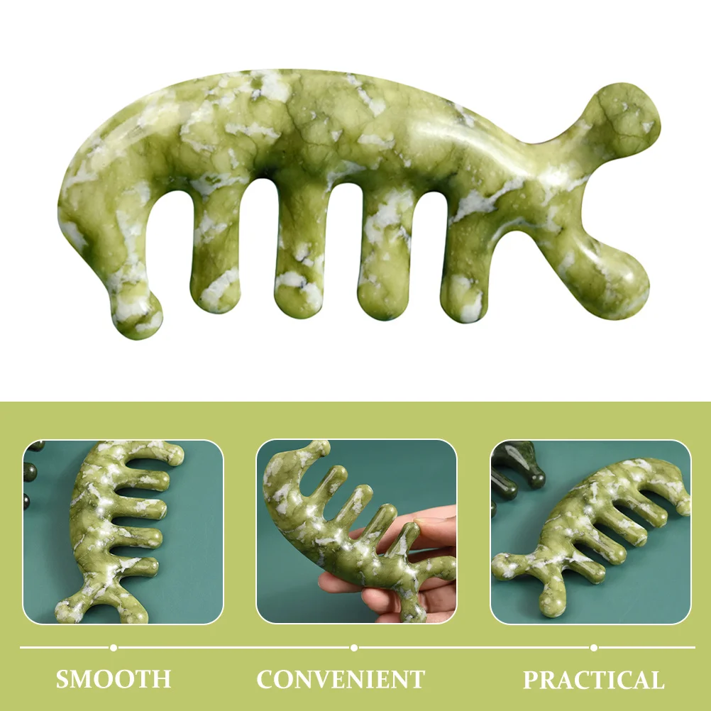

Нефритовая массажная расческа в форме рыбы, прочный эргономичный ручной массажер для кожи головы, массажер для акупунктурных точек тела, расслабляющий массажный инструмент
